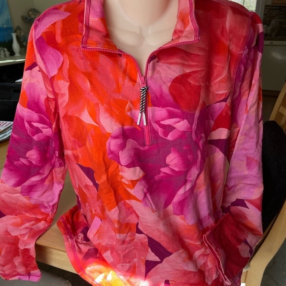 NWT Talbots Vibrant Floral Pink and Orange Quarter-Zip Pullover Medium - Picture 2 of 15